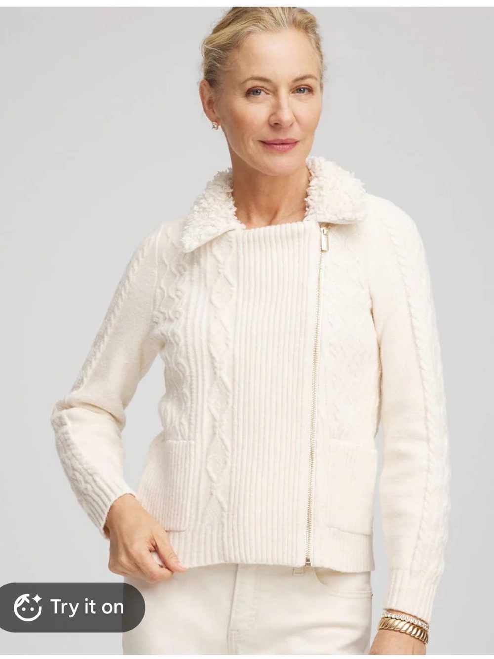 Chico’s Fur Trim Moto Cardigan